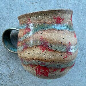 Red and Green Bee Mug Handmade